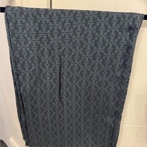 Tory Burch T Monogram Jacquard Blue Wool Silk Shawl Wrap